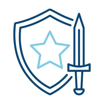 A blue shield with a star and sword vector Stock Illustration