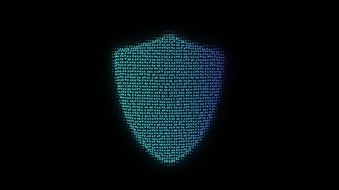 Blue Shield Symbol Particle Animation on Dark Background Stock Footage 335894061