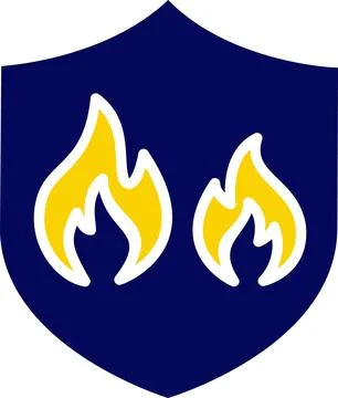 Blue shield with two yellow flames Illustrazione stock