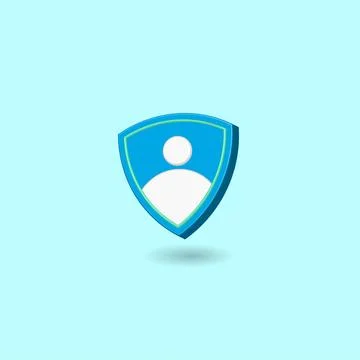 Blue shield with user icon isolated on pastel color background. Minimal des.. Stock-Illustration