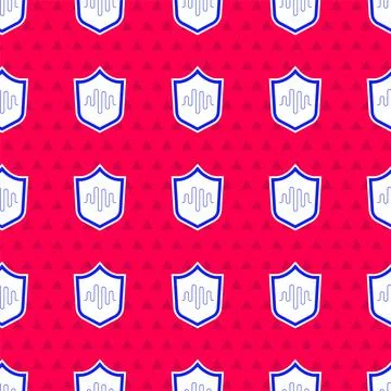 Blue Shield voice recognition icon isolated seamless pattern on red background Illustrazione stock