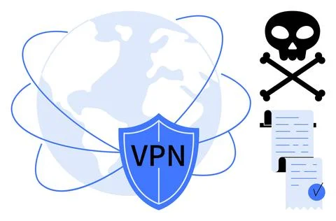 A blue shield with VPN written on it, symbolizing a secure internet connectio Stock Illustration