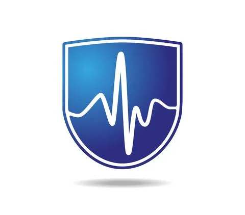 Blue shield with white electrocardiogram graph Stock Illustration