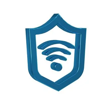 Blue Shield with WiFi wireless internet network symbol icon isolated on tra.. Illustrazione stock