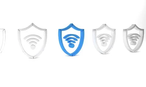 Blue Shield with WiFi wireless internet network symbol icon isolated on whi.. Stock-Illustration