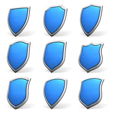 Blue shields on white set Stock Illustration