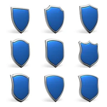 Blue shields on white set Stock Illustration