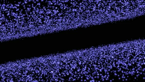Blue shimmering particles forming a row in the middle of the black background. Stock Footage 131176373