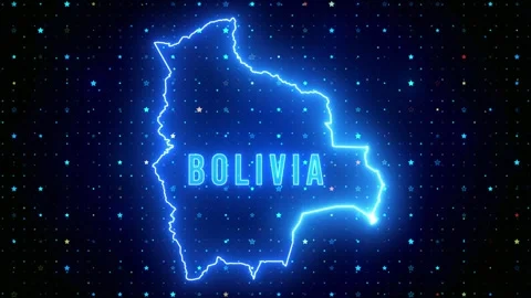 Blue Shine Bolivia Outline Map Text Neon Light Flare Motion Reveal Stars Grid  Stock Footage 253700133