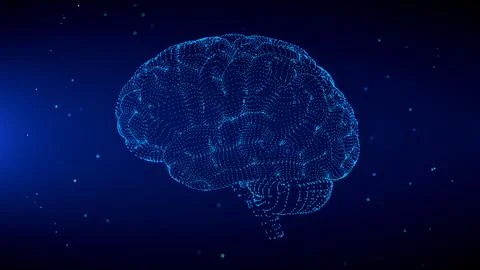 Blue Shine Side View 3d Human Brain Wireframe Hologram With Light Flare Glitter  Stock-Illustration