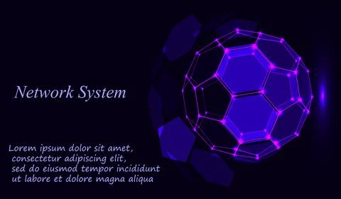 Blue shining cosmic hexagonal grid vector shining sphere on dark background Stock Illustration