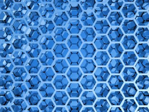 Blue shining honeycomb layers pattern. 3d illustration, background texture Stockillustratie