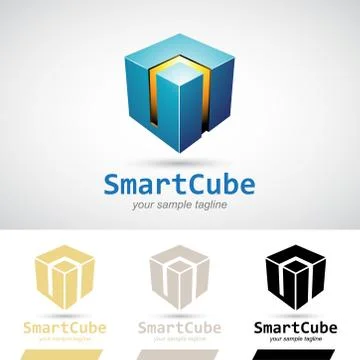 Blue Shiny 3d Cube Logo Icon Stock Illustration