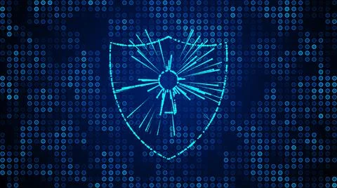 Blue Shiny Cyber Security With Shield Lock And Light Burst Dynamic Dotted Lines  Stock Illustration
