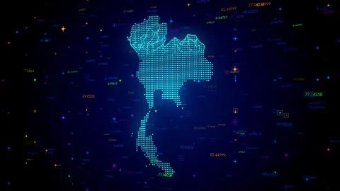 Blue Shiny Digital Hud Dots Mosaic Grid Thailand Map Separate Regions Light Stock Footage 245339631