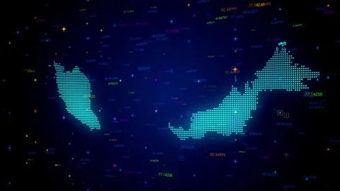Blue Shiny Digital Hud Dots Mosaic Grid Malaysia Map Separate Regions Light Stock Footage 245370504