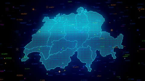 Blue Shiny Digital Hud Dots Mosaic Grid Switzerland Map Separate Regions Light  스톡 일러스트