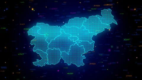 Blue Shiny Digital Hud Dots Mosaic Grid Slovenia Map Separate Regions Light 스톡 일러스트
