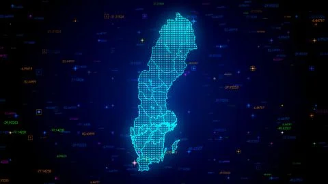 Blue Shiny Digital Hud Dots Mosaic Grid Sweden Map Separate Regions Light  스톡 일러스트