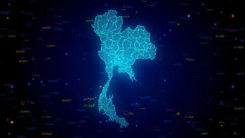 Blue Shiny Digital Hud Dots Mosaic Grid Thailand Map Separate Regions Light  스톡 일러스트