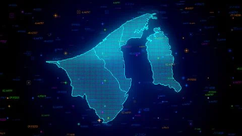 Blue Shiny Digital Hud Dots Mosaic Grid Brunei Map Separate Regions Light  스톡 일러스트