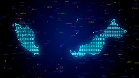 Blue Shiny Digital Hud Dots Mosaic Grid Malaysia Map Separate Regions Light  스톡 일러스트