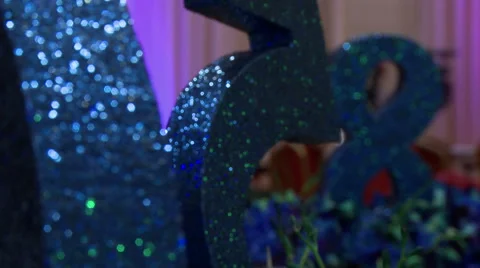 Blue shiny figures for interior decoration Stock Footage 44792139
