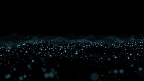 Blue shiny particles fly black background. Abstract technology texture pattern. Stock Footage 281553539