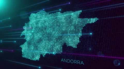 Blue Shiny Perspective Square Hud Particles Mosaic Grid And Text Of Andorra Map Video stock 275633329