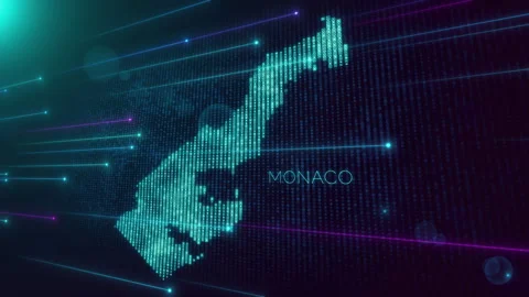 Blue Shiny Perspective Square Hud Particles Mosaic Grid And Text Of Monaco Map Stock Footage 275707388