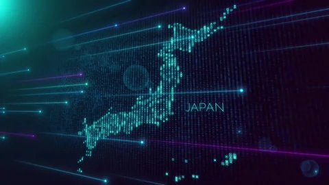 Blue Shiny Perspective Square Hud Mosaic Grid And Text Of Japan Region Map  Video stock 276165520