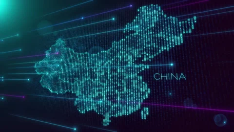 Blue Shiny Perspective Square Hud Mosaic Grid And Text Of China Region Map  Video stock 276165527