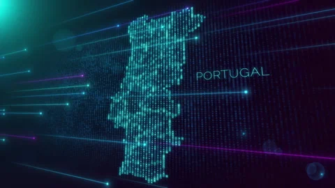 Blue Shiny Perspective Square Hud Mosaic Grid And Text Of Portugal Region Map  Video stock 276165638
