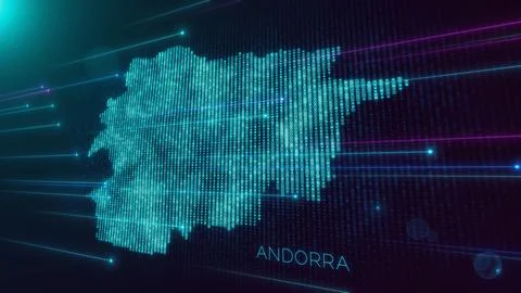 Blue Shiny Perspective Square Hud Particles Mosaic Grid And Text Of Andorra Map Stock Illustration