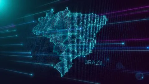 Blue Shiny Perspective Square Hud Mosaic Grid And Text Of Brazil Region Map Illustrazione stock
