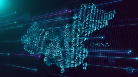 Blue Shiny Perspective Square Hud Mosaic Grid And Text Of China Region Map イラスト素材