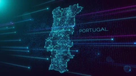Blue Shiny Perspective Square Hud Mosaic Grid And Text Of Portugal Region Map Illustrazione stock
