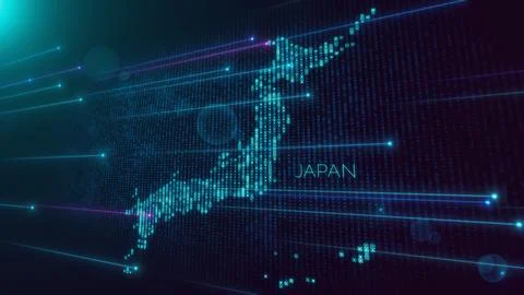 Blue Shiny Perspective Square Hud Mosaic Grid And Text Of Japan Region Map Stock Illustration
