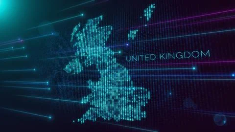 Blue Shiny Perspective Square Hud Mosaic Grid And Text Of UK Region Map Stock Illustration