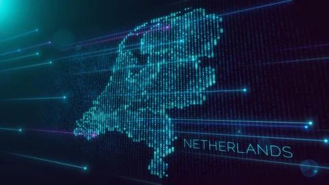 Blue Shiny Perspective Square Hud Mosaic Grid And Text Of Netherlands Region Map Illustrazione stock