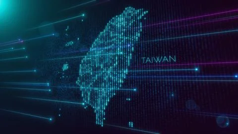 Blue Shiny Perspective Square Hud Mosaic Grid And Text Of Taiwan Region Map  イラスト素材
