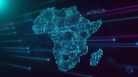 Blue Shiny Perspective Square Hud Mosaic Grid And Text Of Africa Region Map  イラスト素材