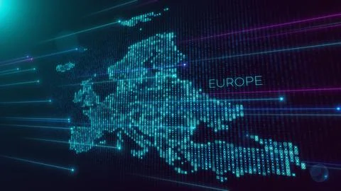 Blue Shiny Perspective Square Hud Mosaic Grid And Text Of Europe Region Map  Stock Illustration