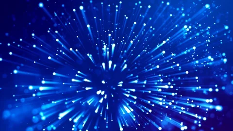 Blue shiny sparkling particles with light rays move in a viscous liquid. It is Stock Footage 130171419