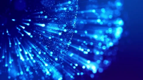 Blue shiny sparkling particles with light rays move in a viscous liquid. It is Stock Footage 130171881