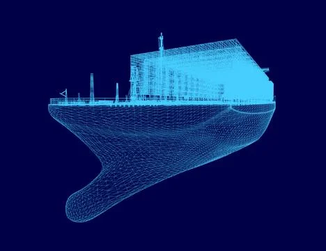 Blue ship with a blue tail is shown in a blue background Stock Illustration