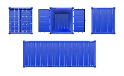 Blue Shipping Cargo Container Twenty and Forty feet. Logistics and Stock Illustration