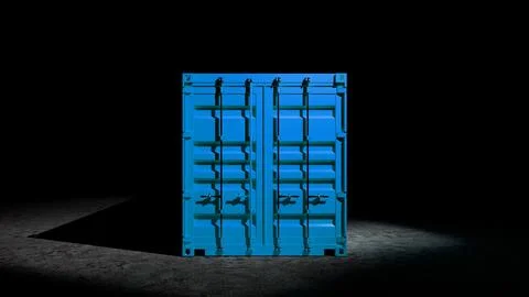 Blue shipping container standing in the dark spotlight Stock Illustration