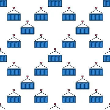 Blue Shipping Container vector colored seamless pattern - logistics backgroun Stock Illustration