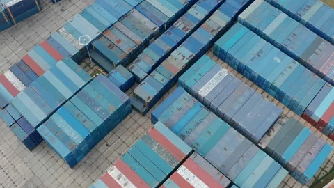 Blue Shipping Containers Supply in Docks Stock Footage 171679924